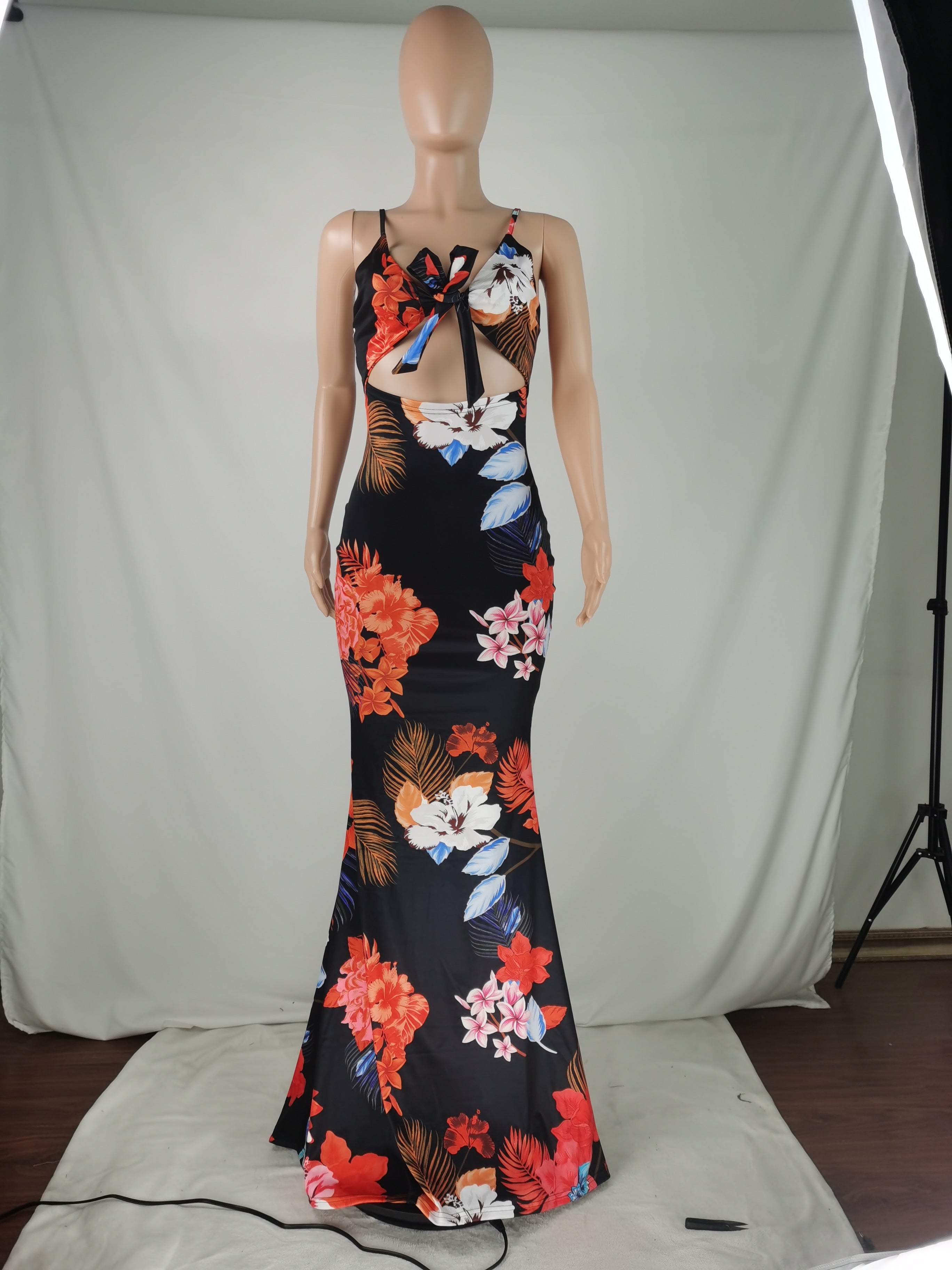Sexy Plus Size Floral Print Sling Maxi Dress