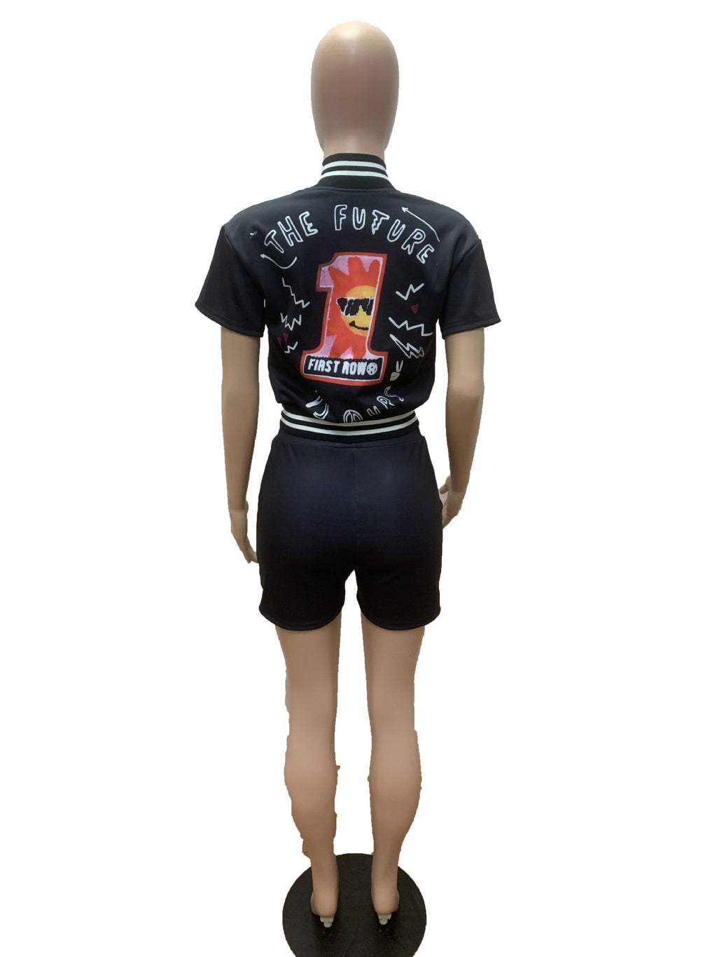 Sexy Fashion Printing Press Button Baseball Jacket Shorts Set