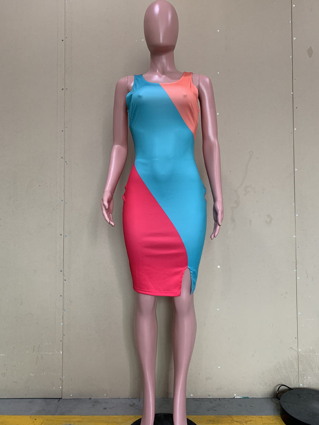 Sexy Contrast Color Sleeveless Bodycon Dress