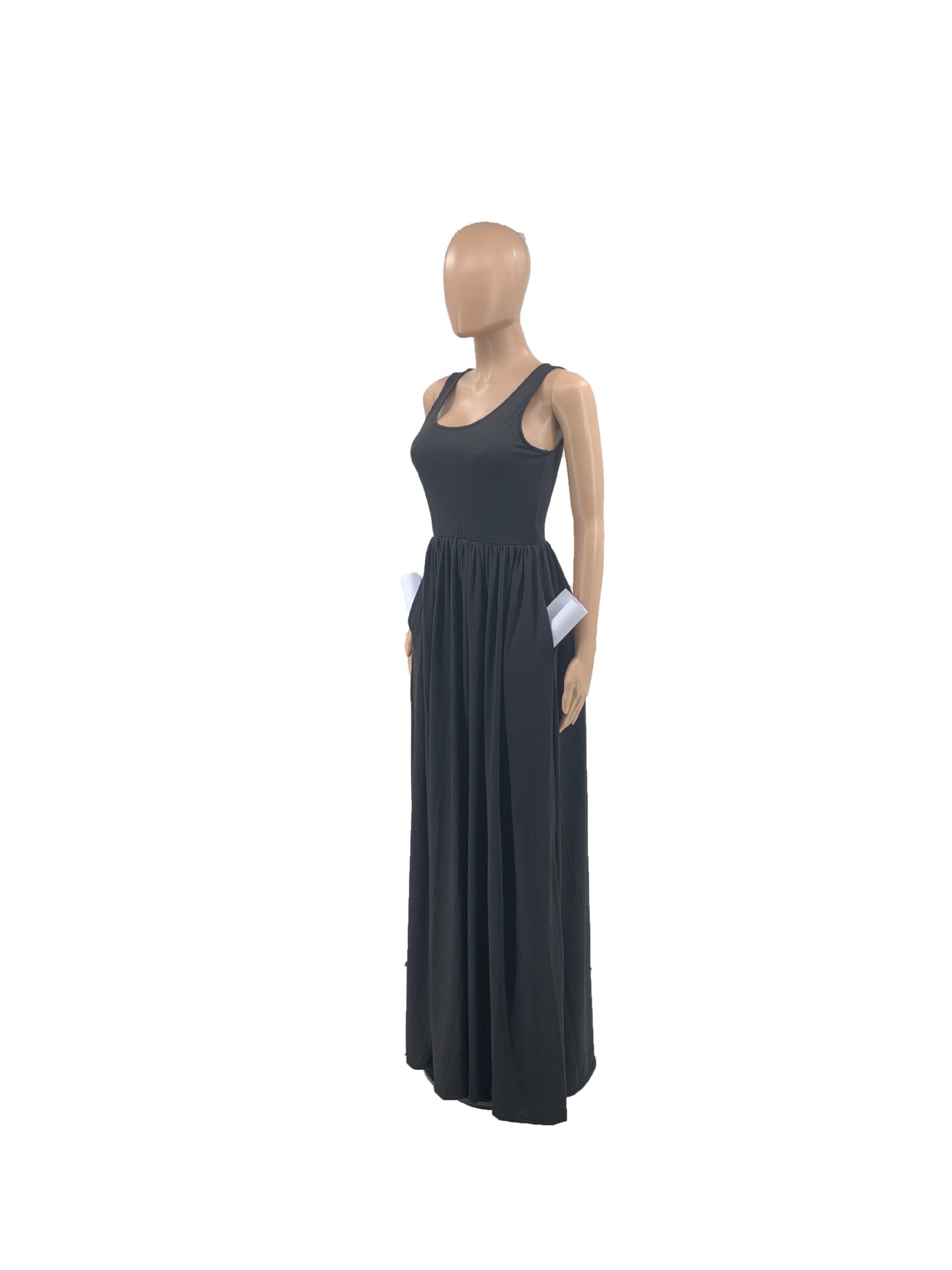 Sexy Plus Size Solid Sleeveless High Waist Maxi Dress