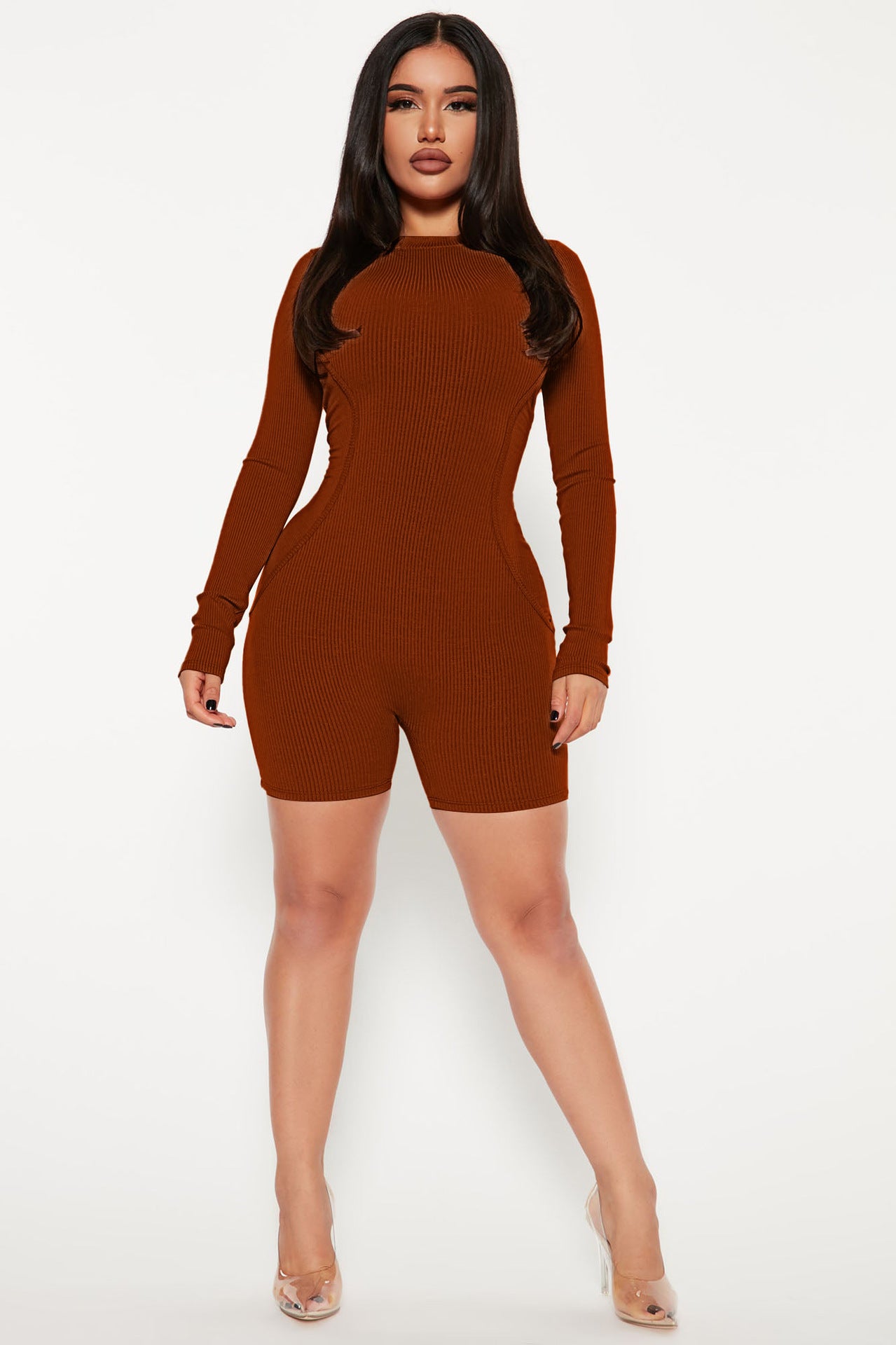 Sexy Ribber O Neck Patchwork Line Sports Rompers