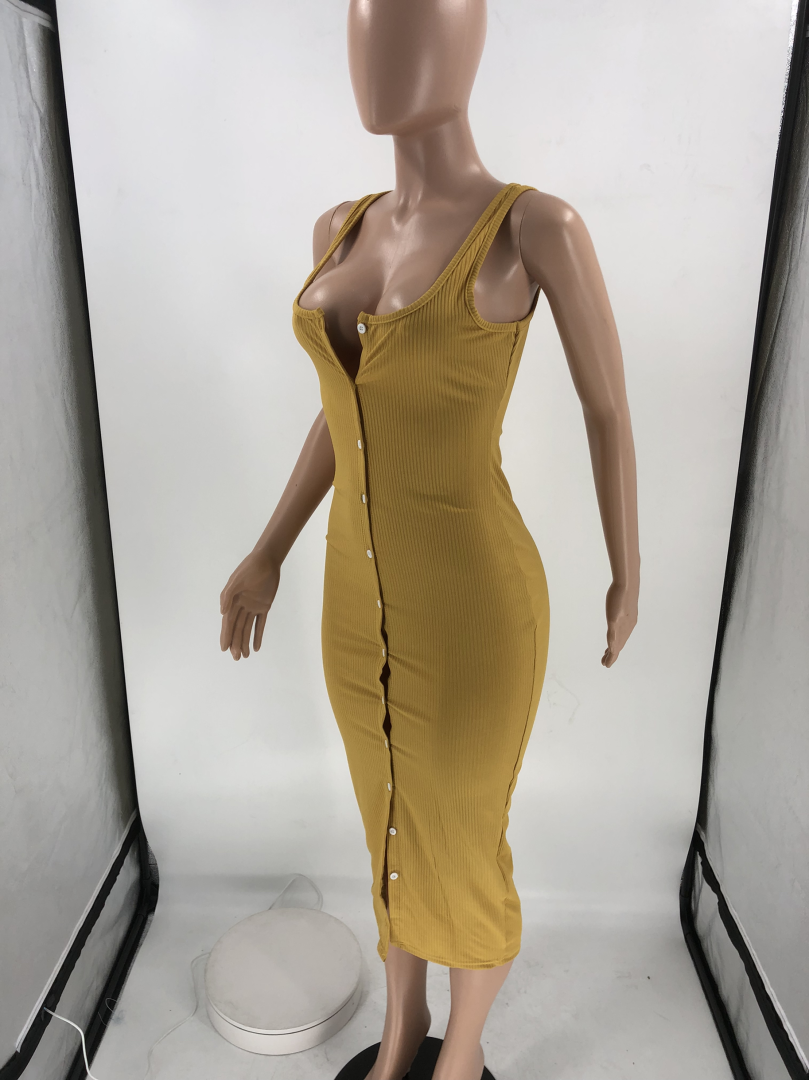Sexy Solid Sleeveless Slim Midi Dress