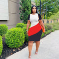 Sexy Plus Size Contrast Color Short Sleeve Bodycon Dress