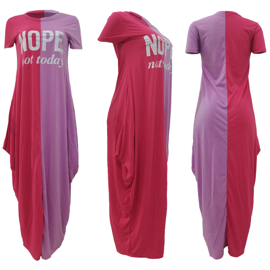 Sexy Contrast Color Short Sleeve Loose Maxi Dress