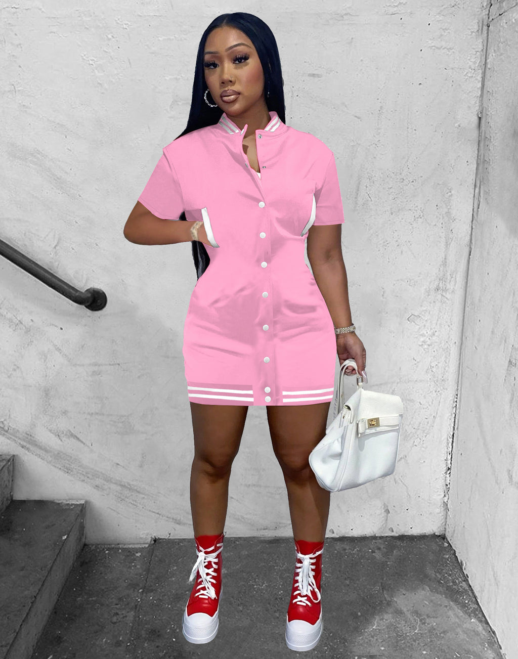 Sexy Casual Buttons Baseball Mini Dress