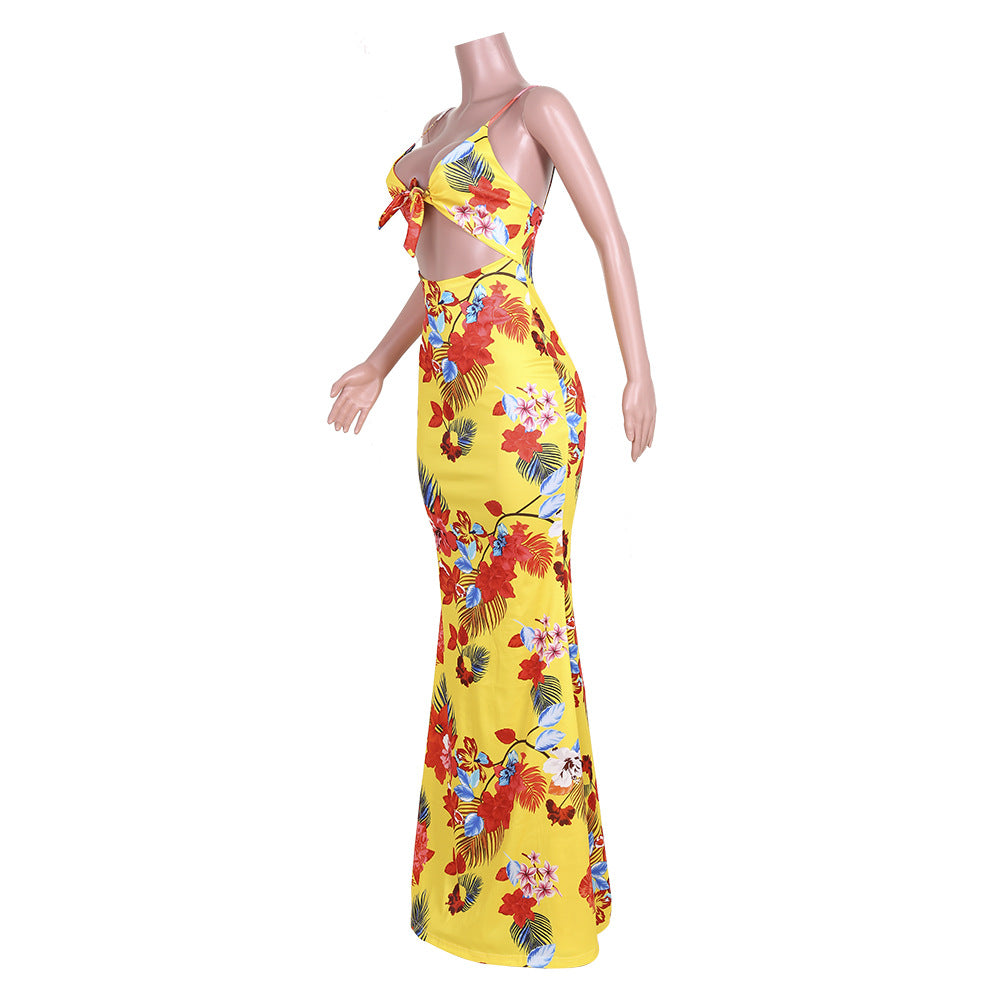 Sexy Plus Size Floral Print Sling Maxi Dress