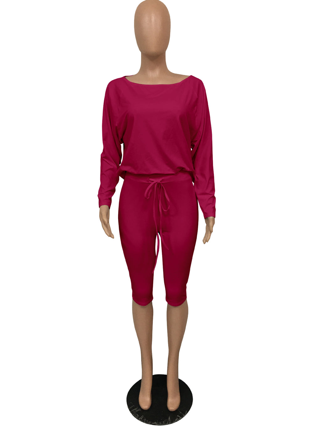 Sexy Solid Long Sleeve Top+Knee Length Pants 2 Piece Sets