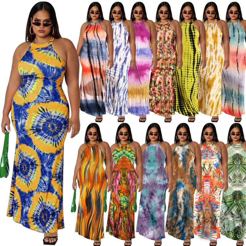 Sexy Plus Size Printed Sleeveless Maxi Dress