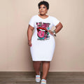 Sexy Plus Size Lip Print Short Sleeve T Shirt Dress