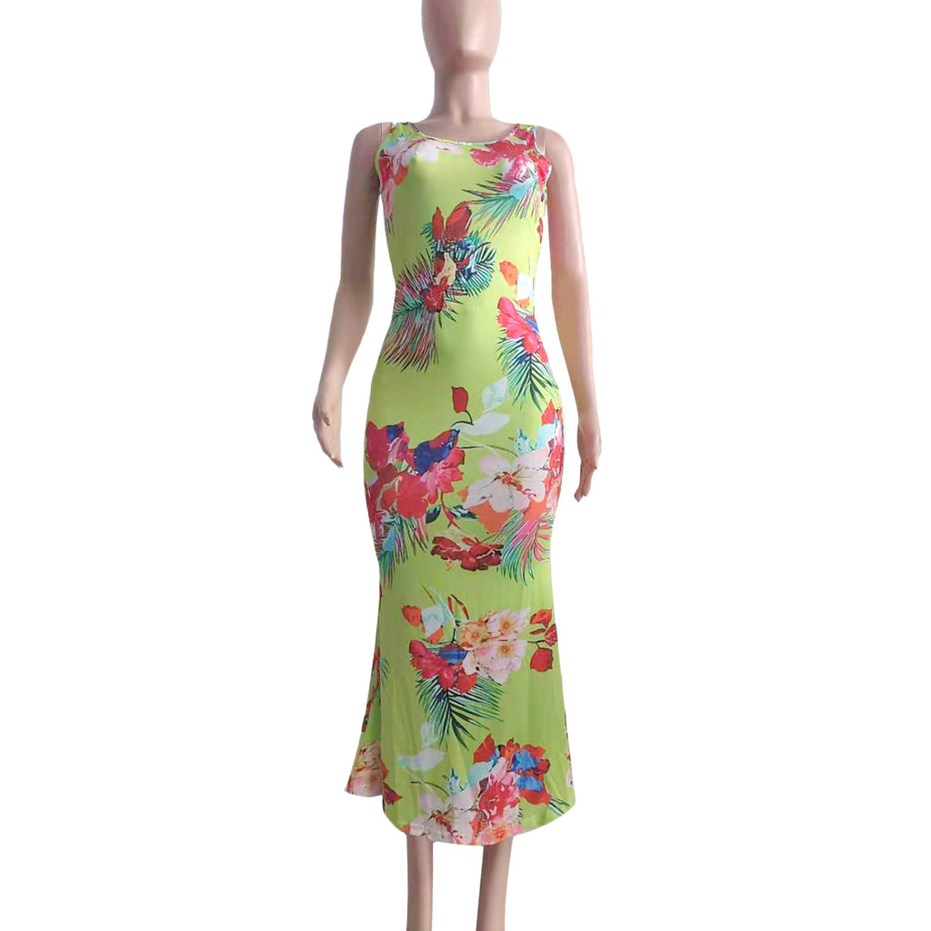 Sexy Floral Print Sleeveless Backless Maxi Dress