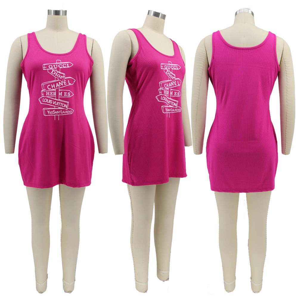 Sexy Plus Size Letter Print Sleeveless Mini Dress