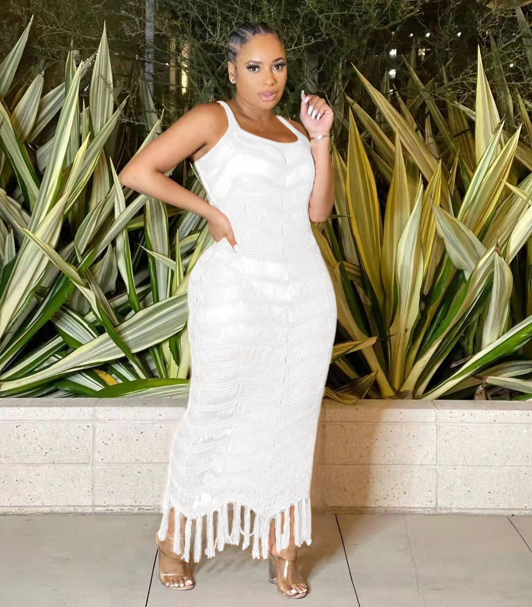 Sexy Sexy Knitted Tassel Sleeveless Seaside Maxi Dress