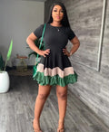 Sexy Contrast Color Patchwork Short Sleeve Big Swing Mini Dress