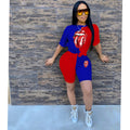 Sexy Fashion Casual Sequin Splice Short Sleeve Shorts  Two Piece Sets