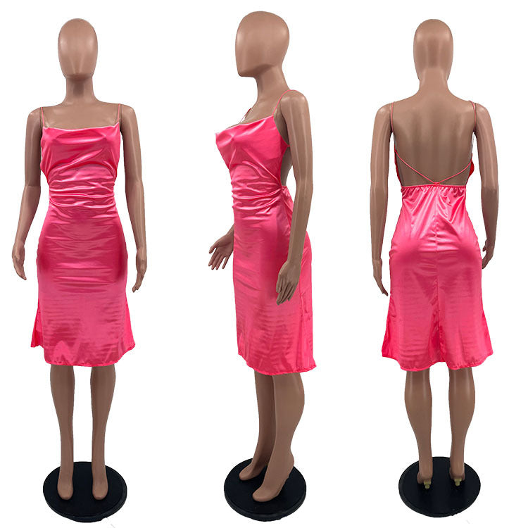 Sexy Sexy Solid Backless Spaghetti Strap Midi Dress