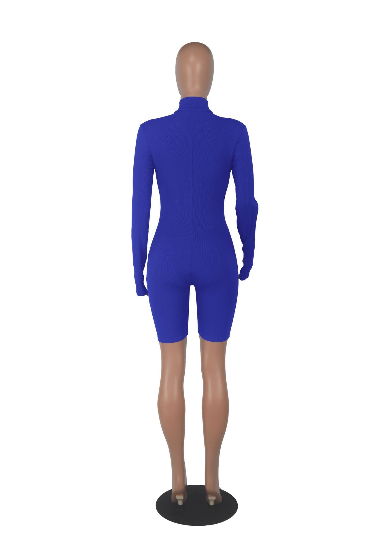 Sexy Solid Zipper Long Sleeve Sport Romper
