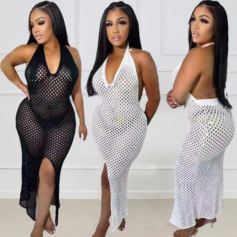 Sexy Fashion Solid Color Sexy Backless Slit Maxi Dress