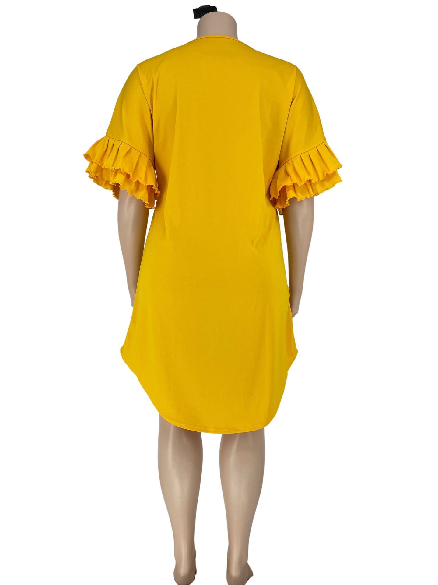Sexy Plus Size Solid Ruffled Sleeve Loose Dress