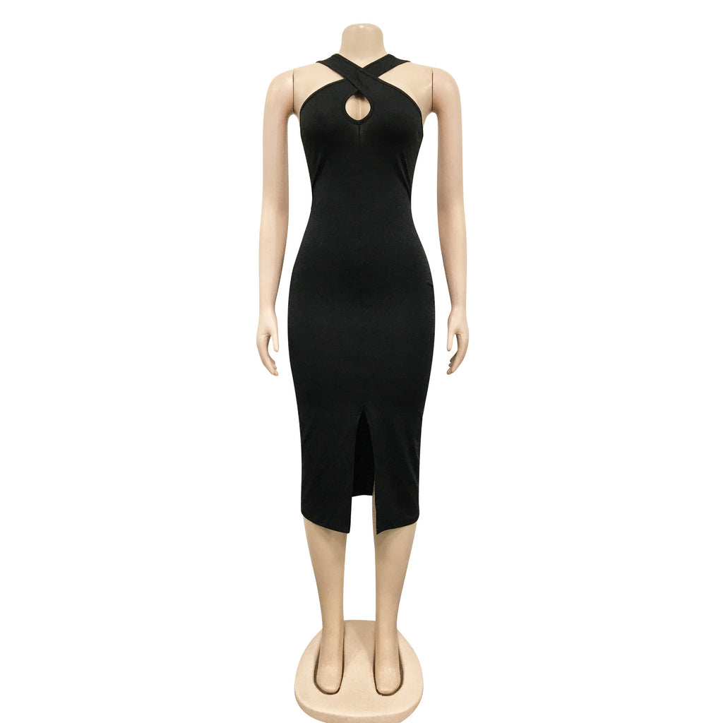 Sexy Sexy Off Shoulder Split Bodycon Midi Dress (Without Belt)