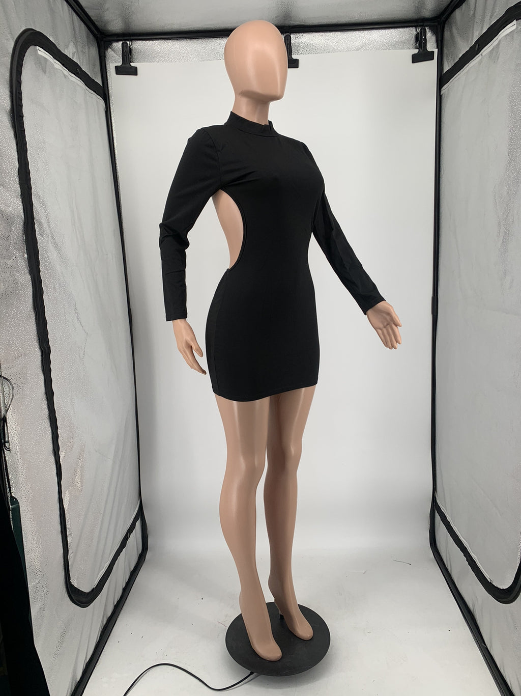 Sexy Solid Backless Long Sleeve Slim Mini Dress