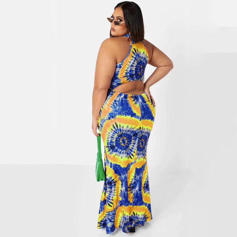 Sexy Plus Size Printed Sleeveless Maxi Dress