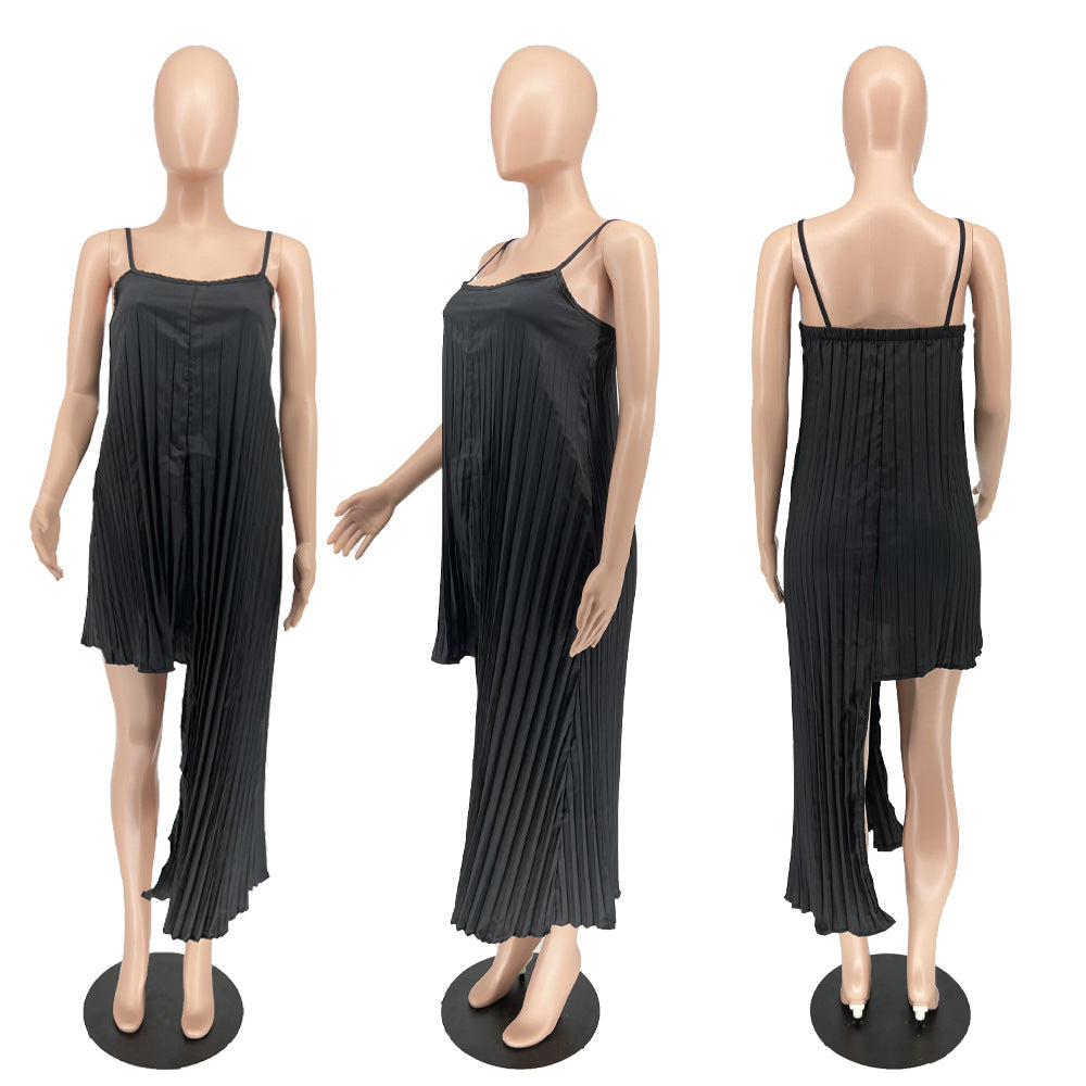 Sexy Sexy Irregular Pleated Sling Midi Dress