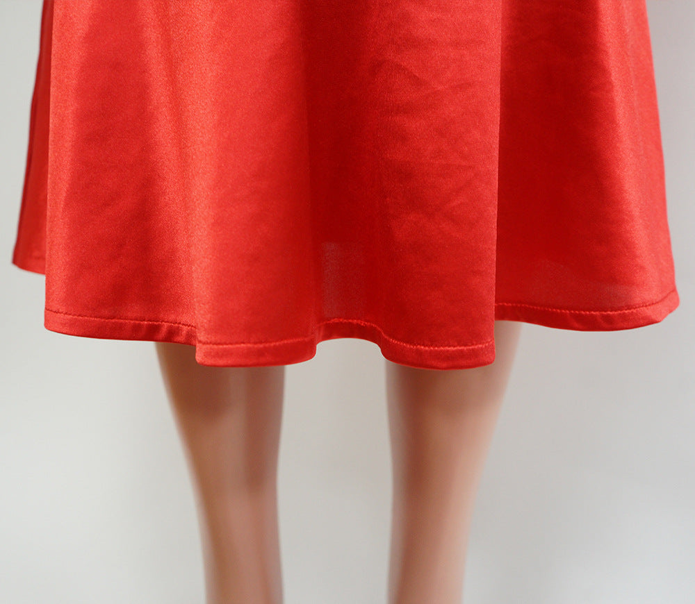 Sexy Solid Color Sling Ruffled Midi Dress