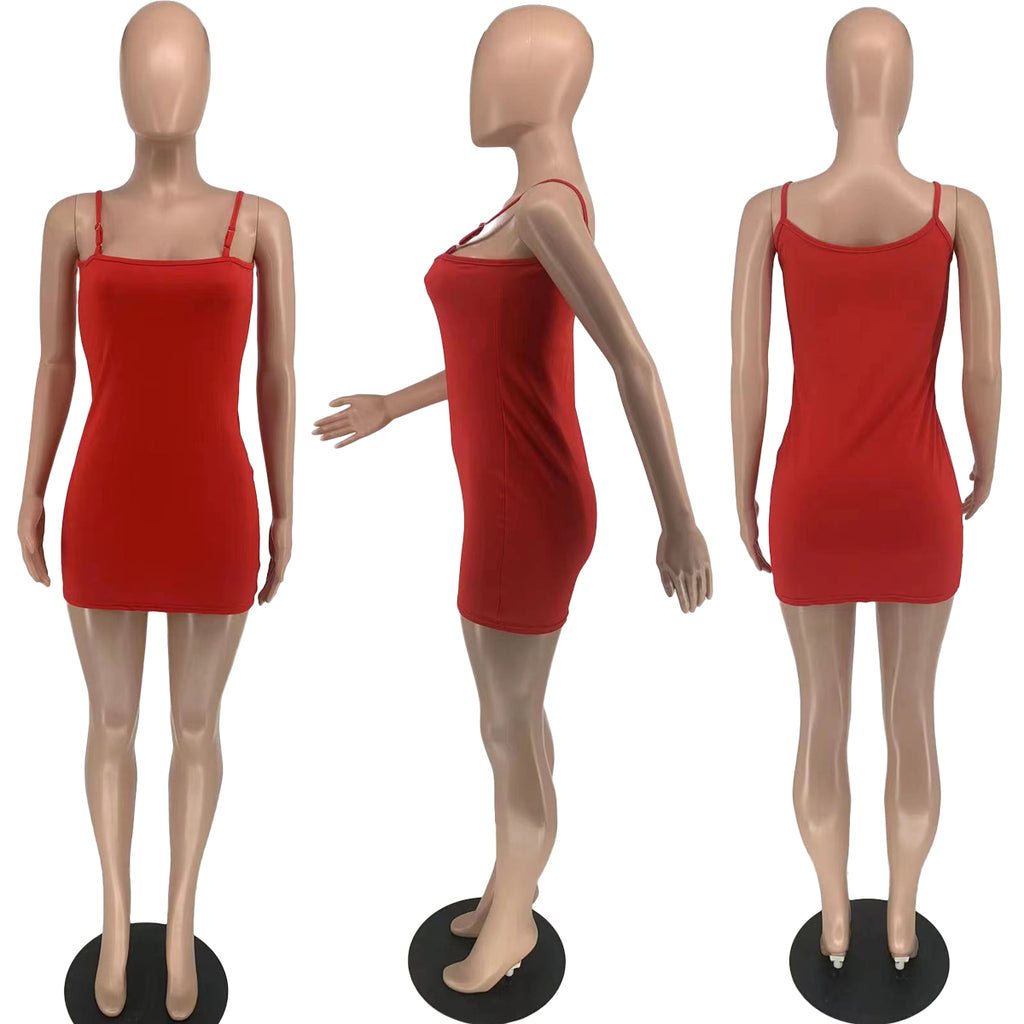 Sexy Solid Sexy Spaghetti Strap Slim Mini Dress