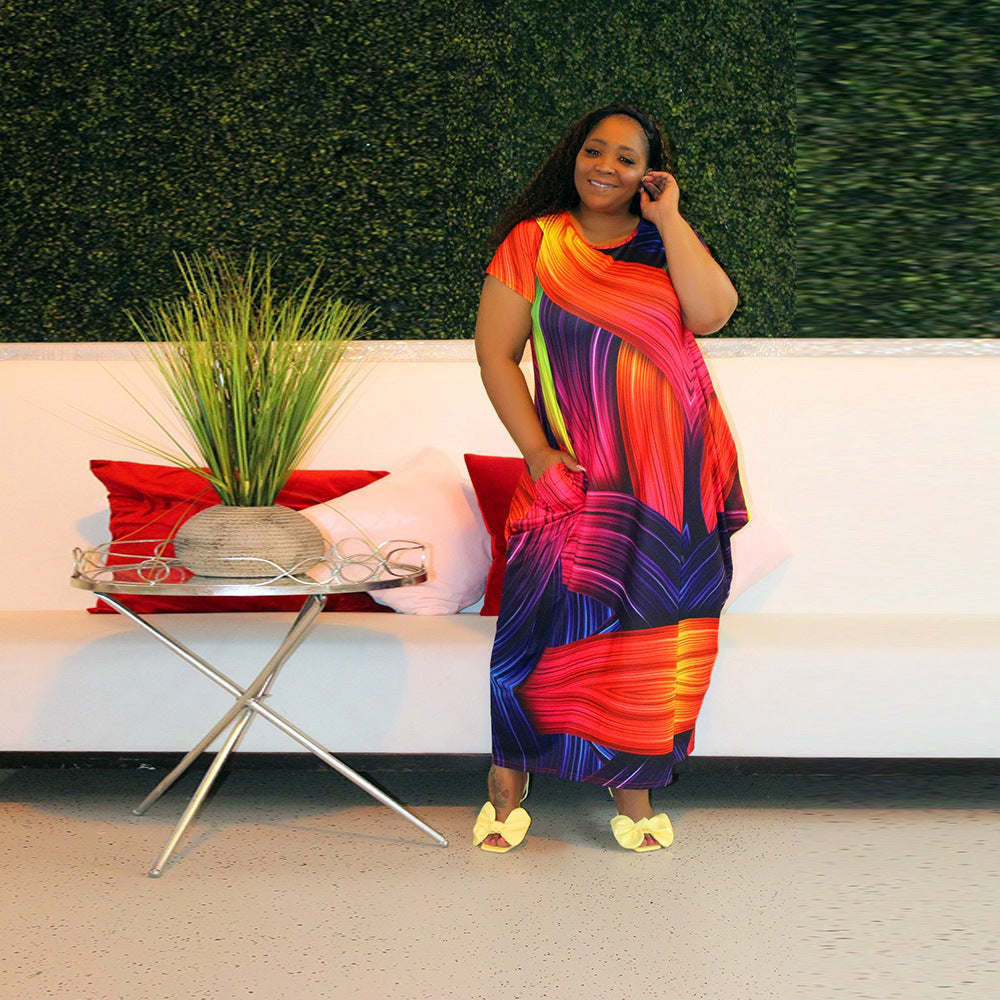 Sexy Plus Size Sexy Printed Short Sleeve Loose Maxi Dress
