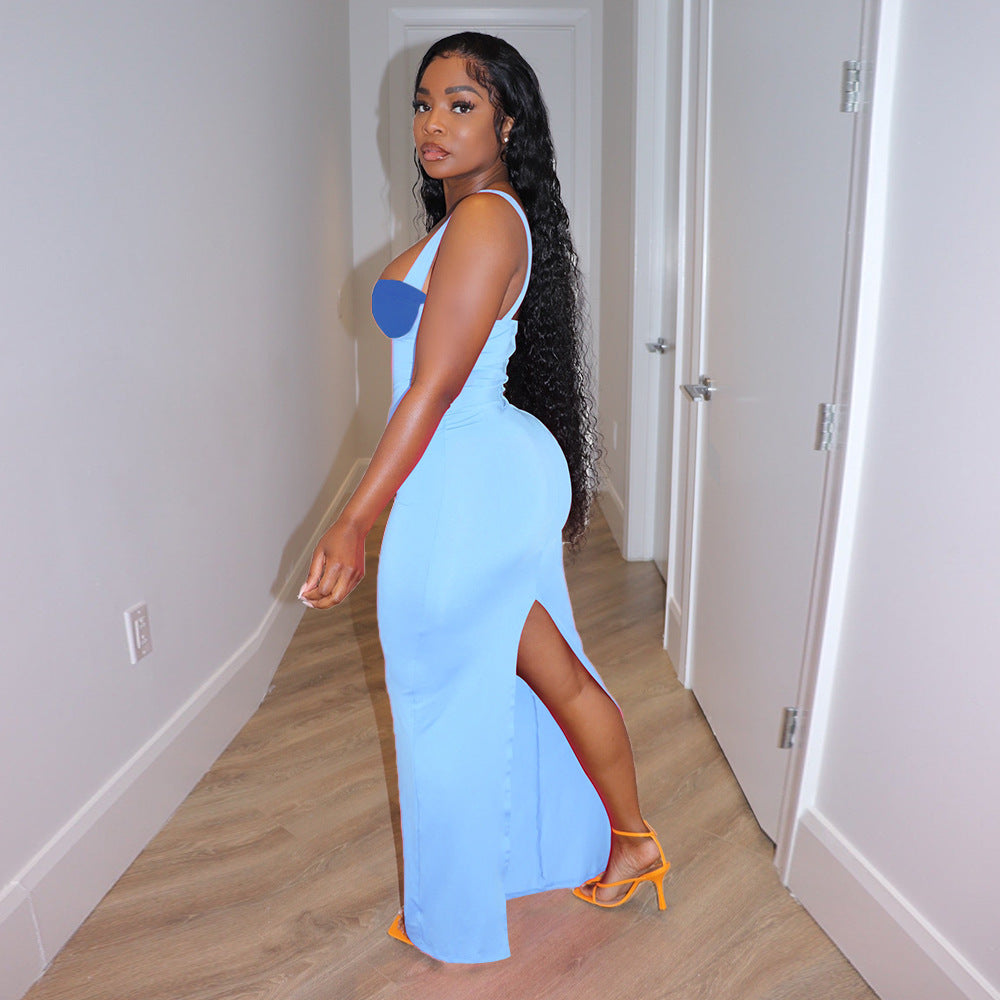 Sexy Sexy Split Contrast Long Dress