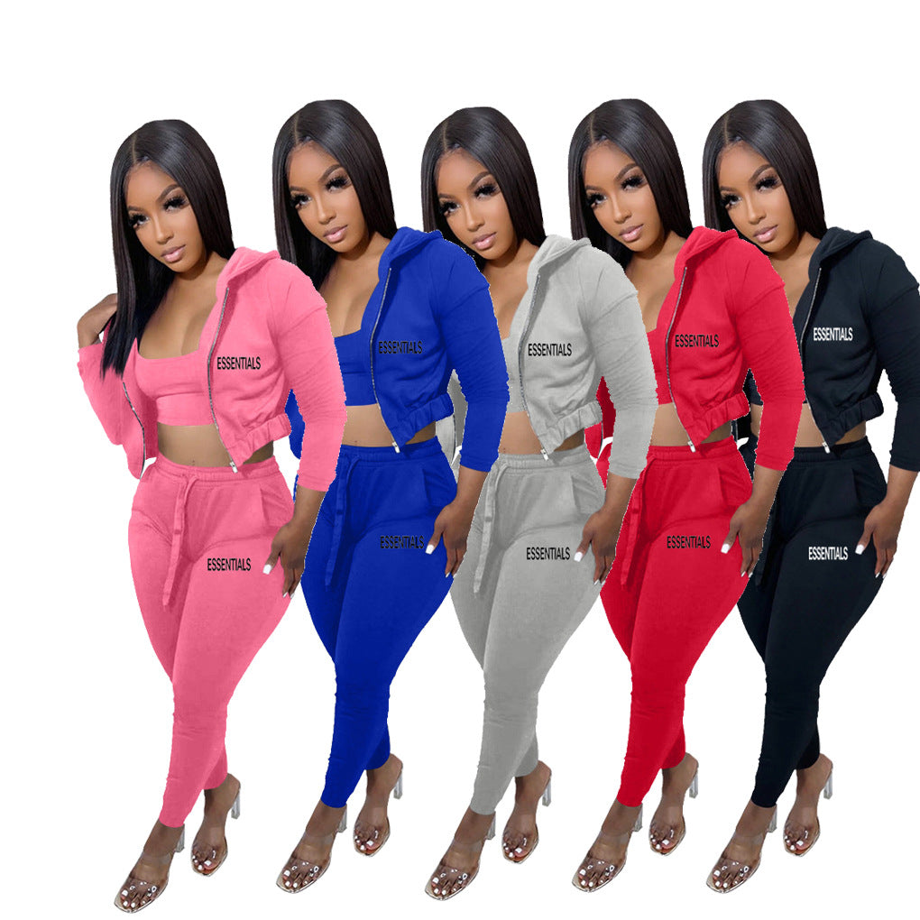 Sexy Casual Solid Color Print Long Sleeve Three Piece Set