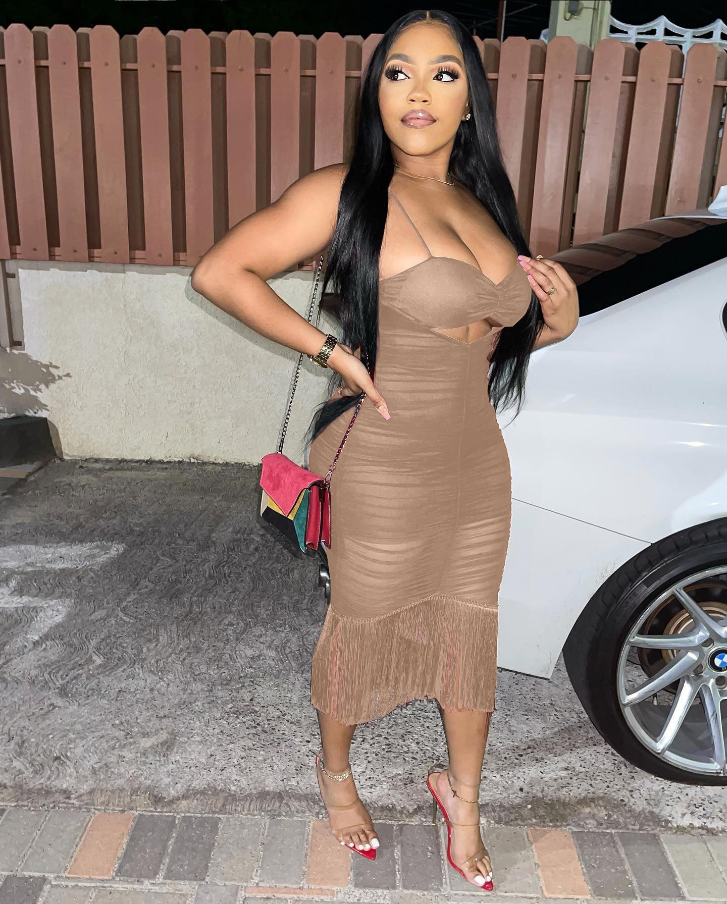 Sexy Sexy Tassel Spaghetti Strap Bodycon Midi Dress