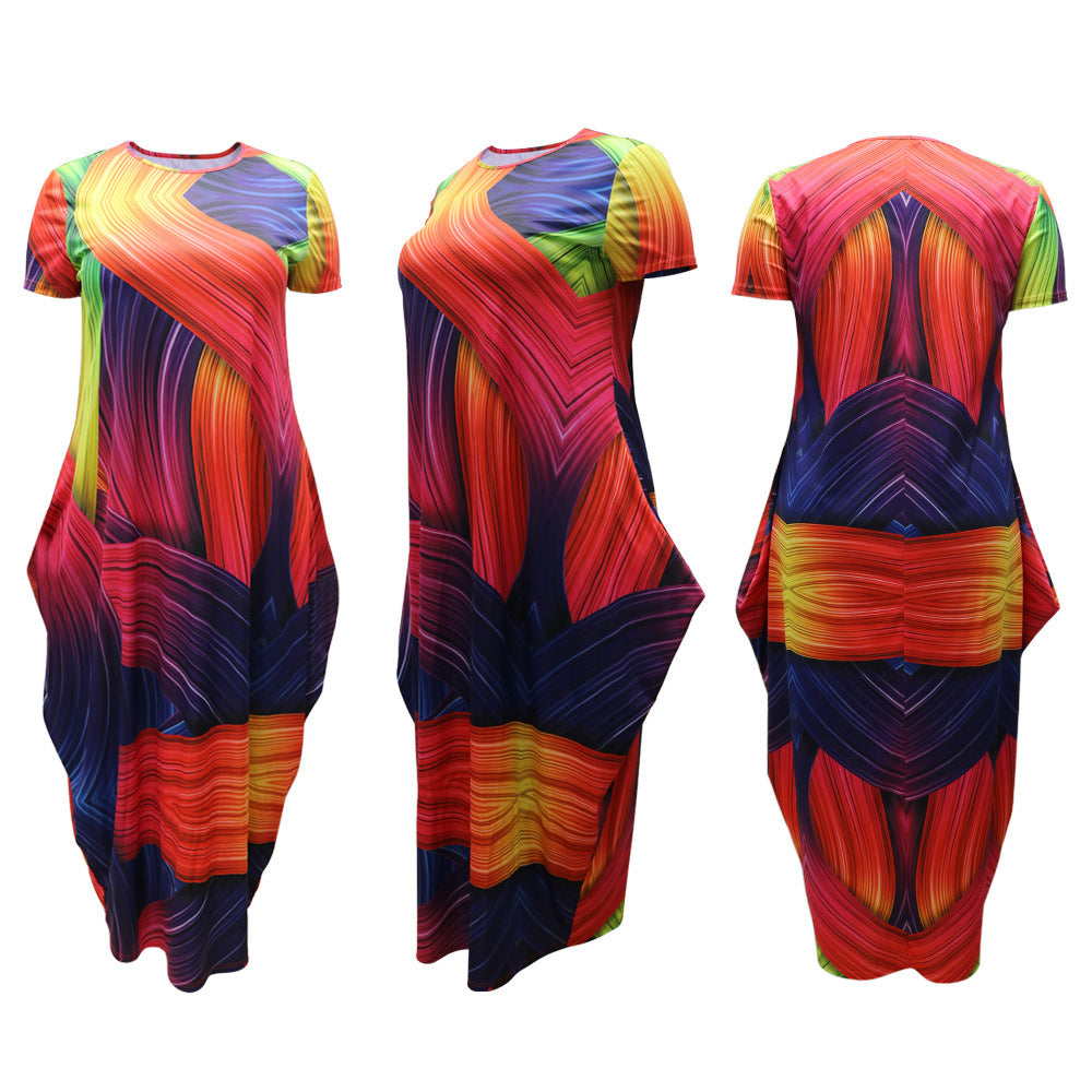 Sexy Plus Size Sexy Printed Short Sleeve Loose Maxi Dress