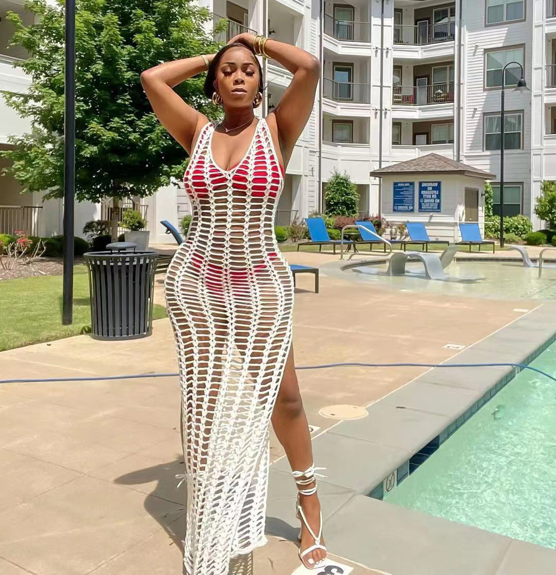 Sexy Solid Sleeveless Hollow Out Split Maxi Dress