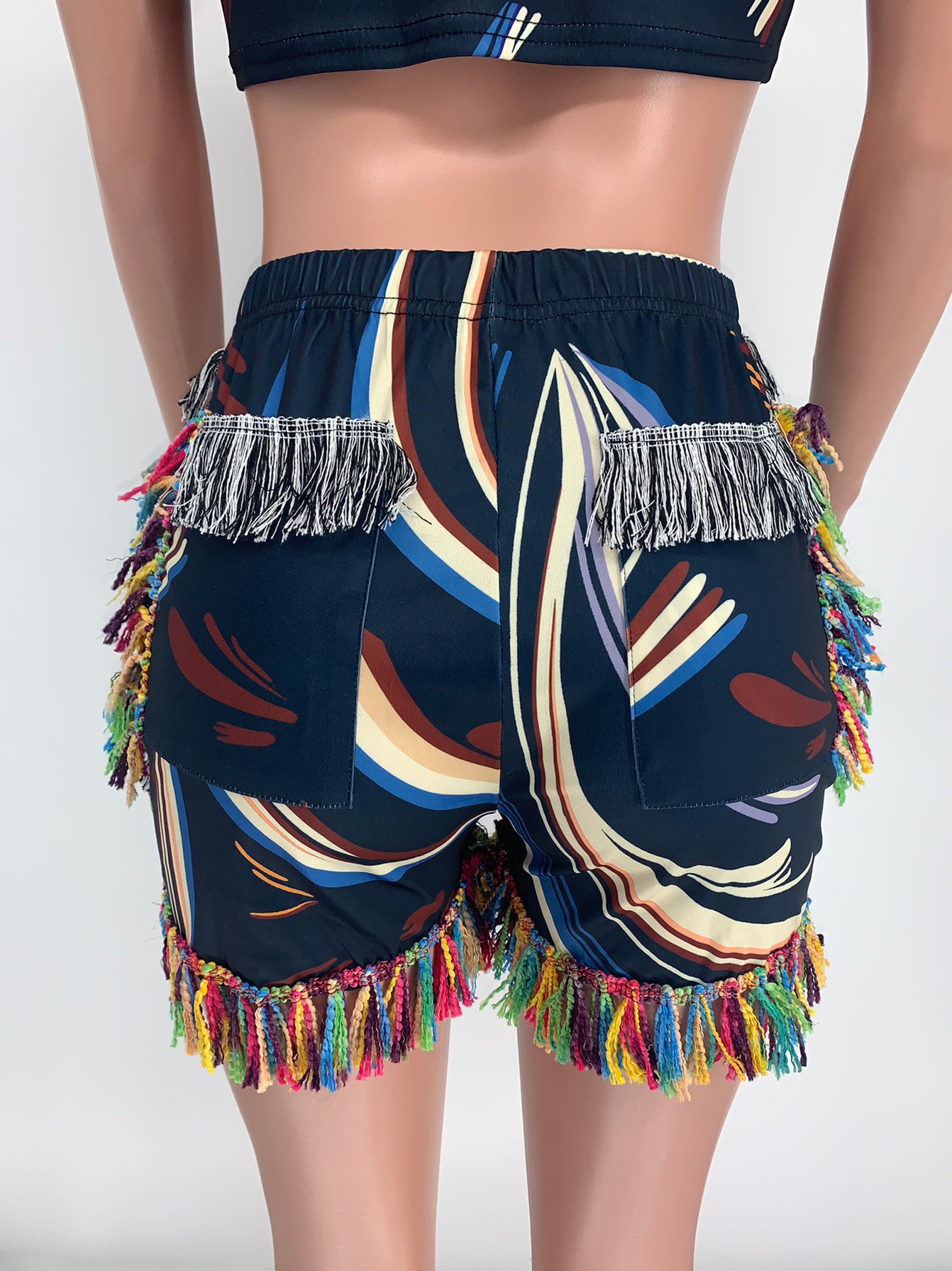 Sexy Sexy Printed One Shoulder Tassel Shorts 2 Piece Sets