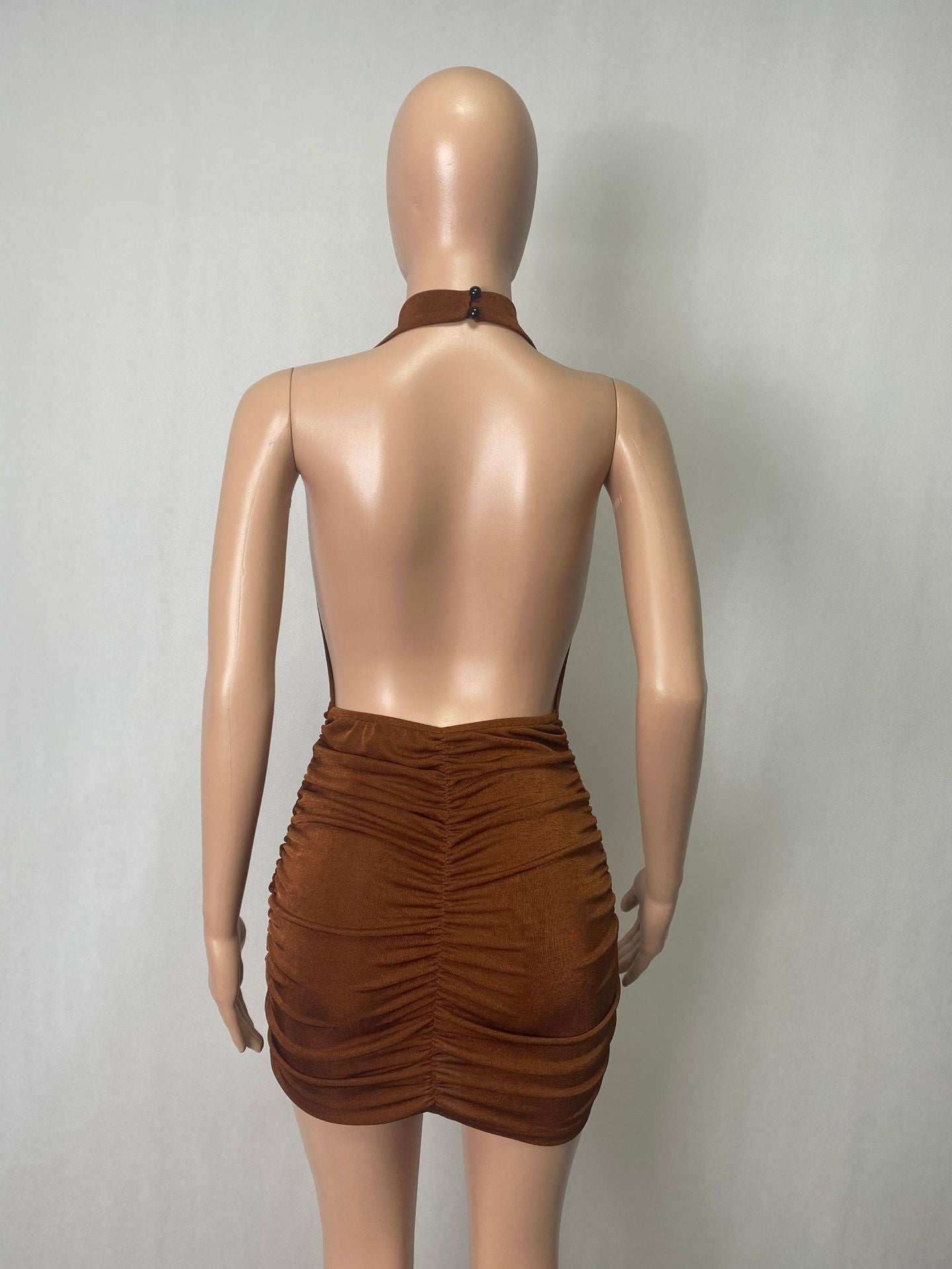 Sexy Sexy Halter Backless Ruched Mini Dress