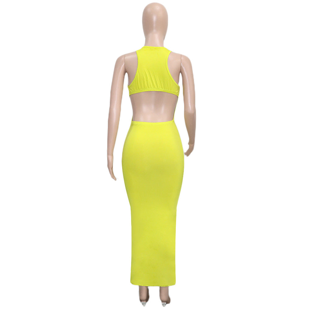 Sexy Solid Sleeveless Hollow Out Maxi Dress