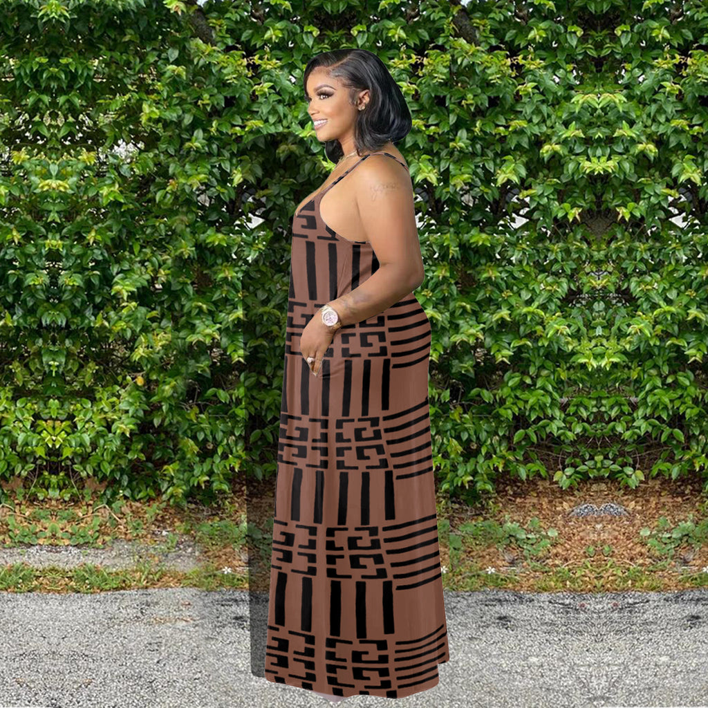Sexy Plus Size Printed Sleeveless Sling Maxi Dress