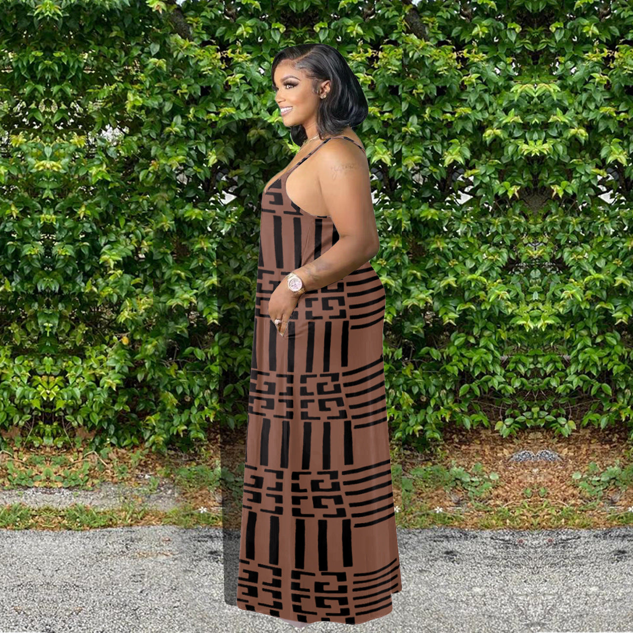Sexy Plus Size Printed Sleeveless Sling Maxi Dress
