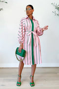 Sexy Casual Striped Long Sleeeve Sashes Midi Dress