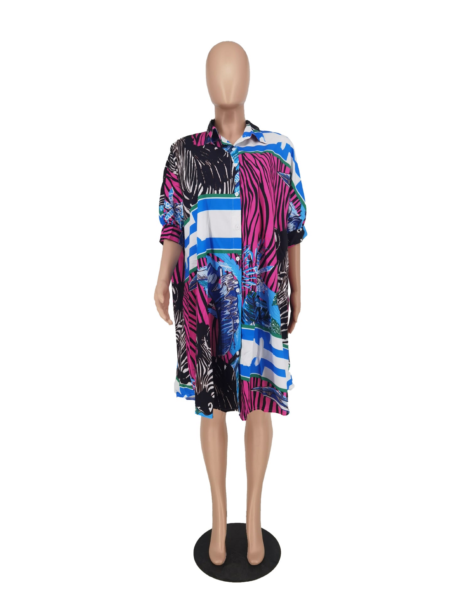 Sexy Plus Size Printed Half Sleeve Loose Shirt Dress