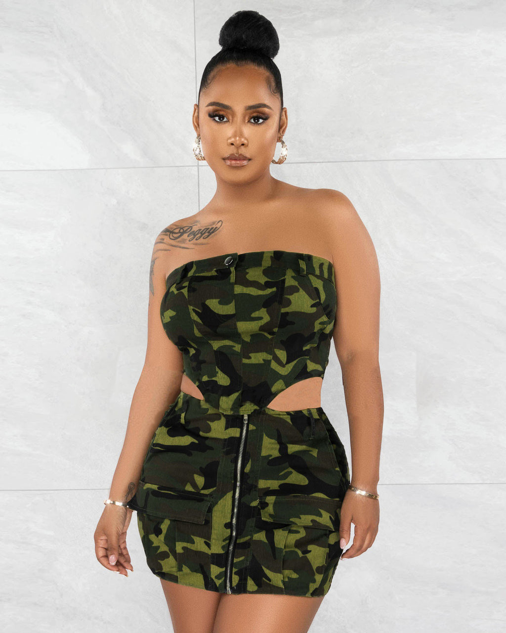 Sexy Camo Print Tube Tops And Skirt Denim 2 Piece Set