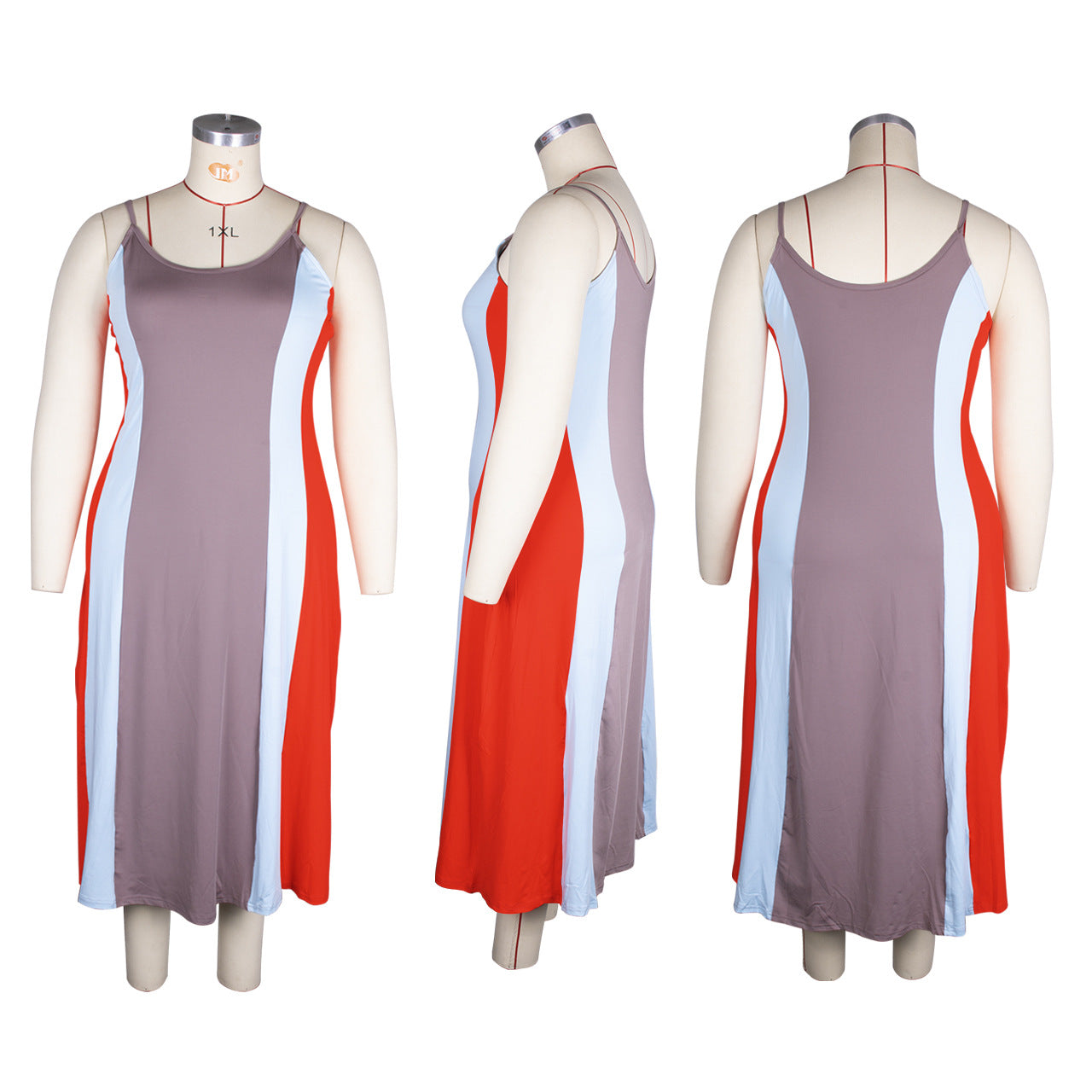 Sexy Plus Size Color Splice Sling Long Dresses