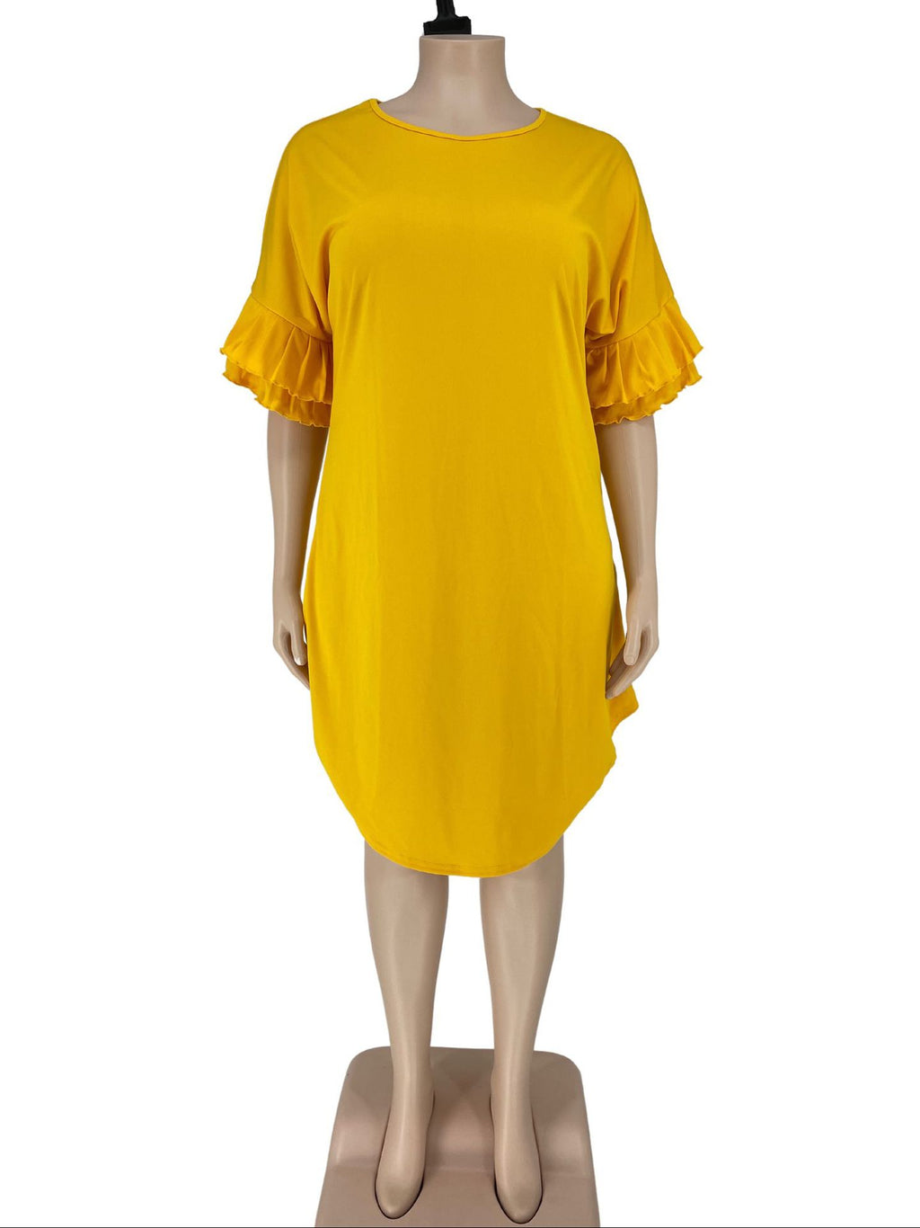 Sexy Plus Size Solid Ruffled Sleeve Loose Dress