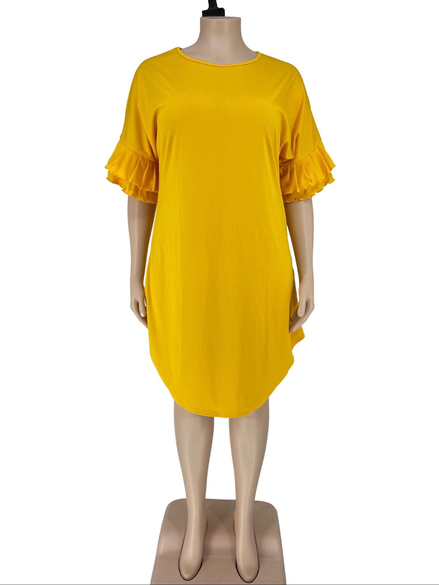 Sexy Plus Size Solid Ruffled Sleeve Loose Dress