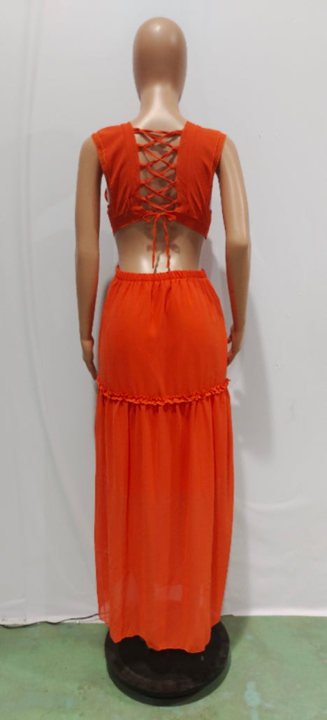 Sexy Sexy Ruffled V Neck Sleeveless Backless Hollow Maxi Dress