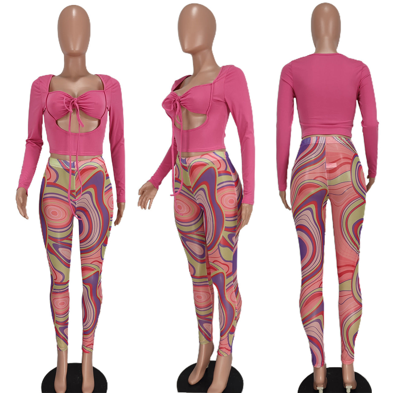 Sexy Sexy Crop Top+Mesh Printed Pants 2 Piece Sets