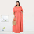 Sexy Plus Size Solid Short Sleeve High Waist Maxi Dress