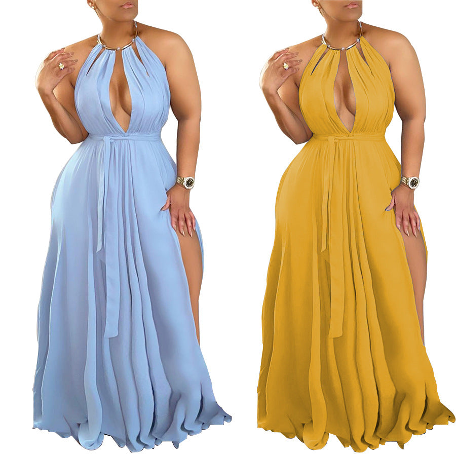 Sexy Sexy High Split Halter Maxi Dress