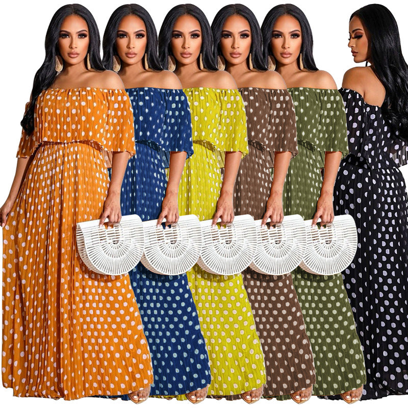 Sexy Plus Size Polka Dot Print Slash Neck Maxi Dress
